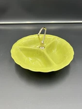 1960 Green Divided Candy/Nut Dish Van Nuys Calif. USA Mid Century Lane & Co 8”