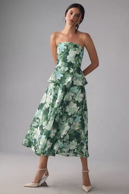 NWT Anthropologie Shoshanna Strapless Peplum Dress - Evergreen - Size 8 |  eBay