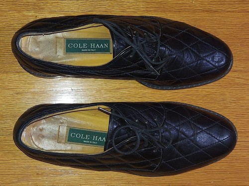 COLE HAAN FB315 WOMEN'S QUILTED BLACK LEATHER OXFORDS SIZE 8 B MADE IN ITALY - Picture 6 of 14