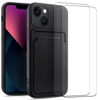 2in1 Glasfolie Display Schutz Hülle für Apple iPhone 15 Pro Max Case Kartenfach