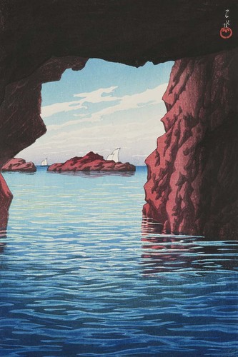Kawase Hasui Canvas Art Print - Kojaku Cavern, Oga Peninsula, Sea Cave