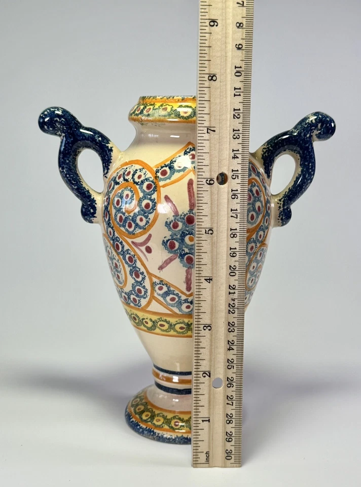 HENRIOT QUIMPER DOUBLE HANDLED Urn Vase Ceramic ~ Signed ~ France - Image 4 of 4