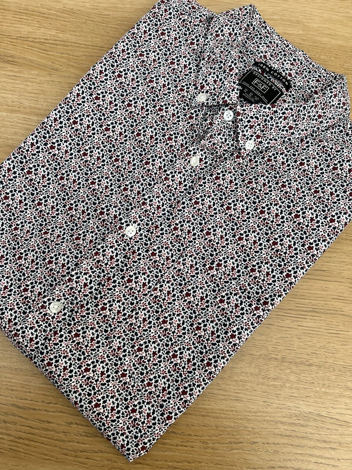Mens F&F Floral Shirt XL Shirt Sleeve White Blue Formal Wedding