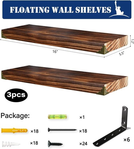 NEW PoPoTo Wood Floating Shelves Wall Mounted Storage Wall Shelf Handmade 16" - Picture 4 of 9