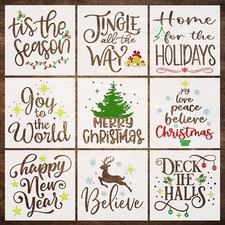 Set of 9 Christmas Stencils for Painting on Wood Art Stencils for Drawing, Si...
