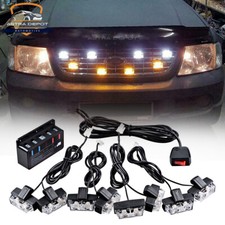 Amber White Car Truck Front Grill 16-led Emergency Strobe Lights W Clip Mount