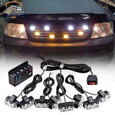 Amber White Car Truck Front Grill 16-LED Emergency Strobe Lights w/ Clip Mount
