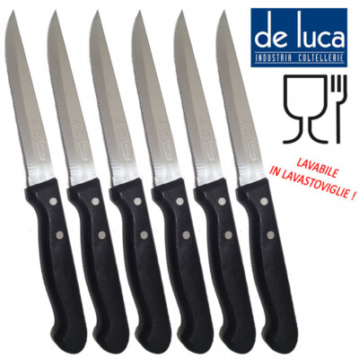 SET 6 COLTELLI LAMA IN ACCIAIO INOX AISI 420 DA BISTECCA QUALITA' PROFESSIONALE DE LUCA - Foto 13