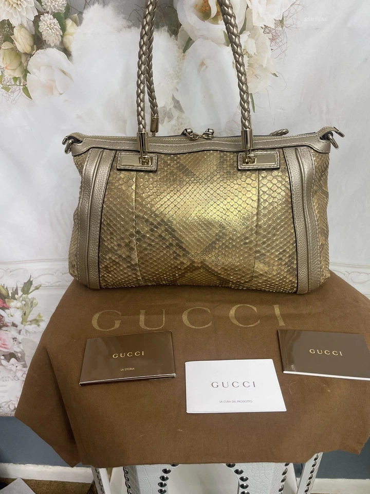 GUCCI BELLA GOLD PYTHON COVERTABLE TOTE BRAND NEW STUNNING MSRP $3320 UNIQUE - Image 2 of 4