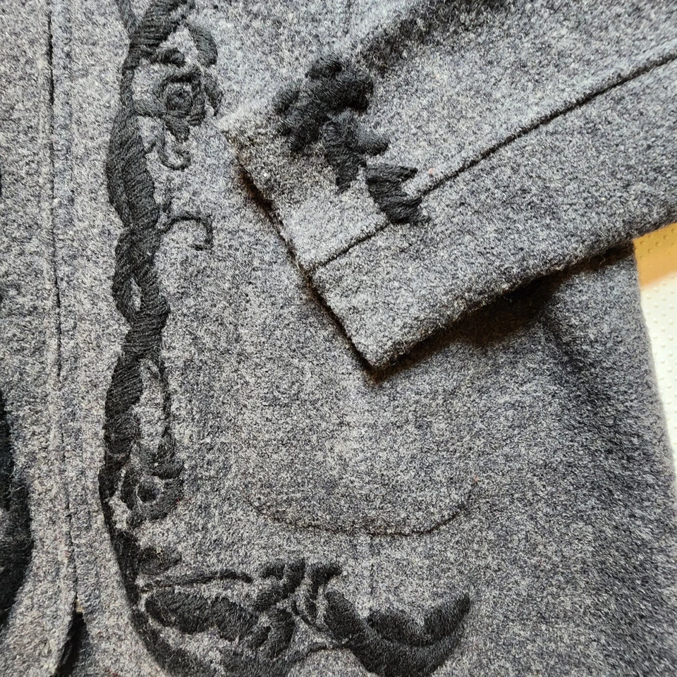 Chaqueta Blazer Mujer Willi Smith Gris Medio Negro Bordado Floral Cremallera Lana Foto 3 de 4