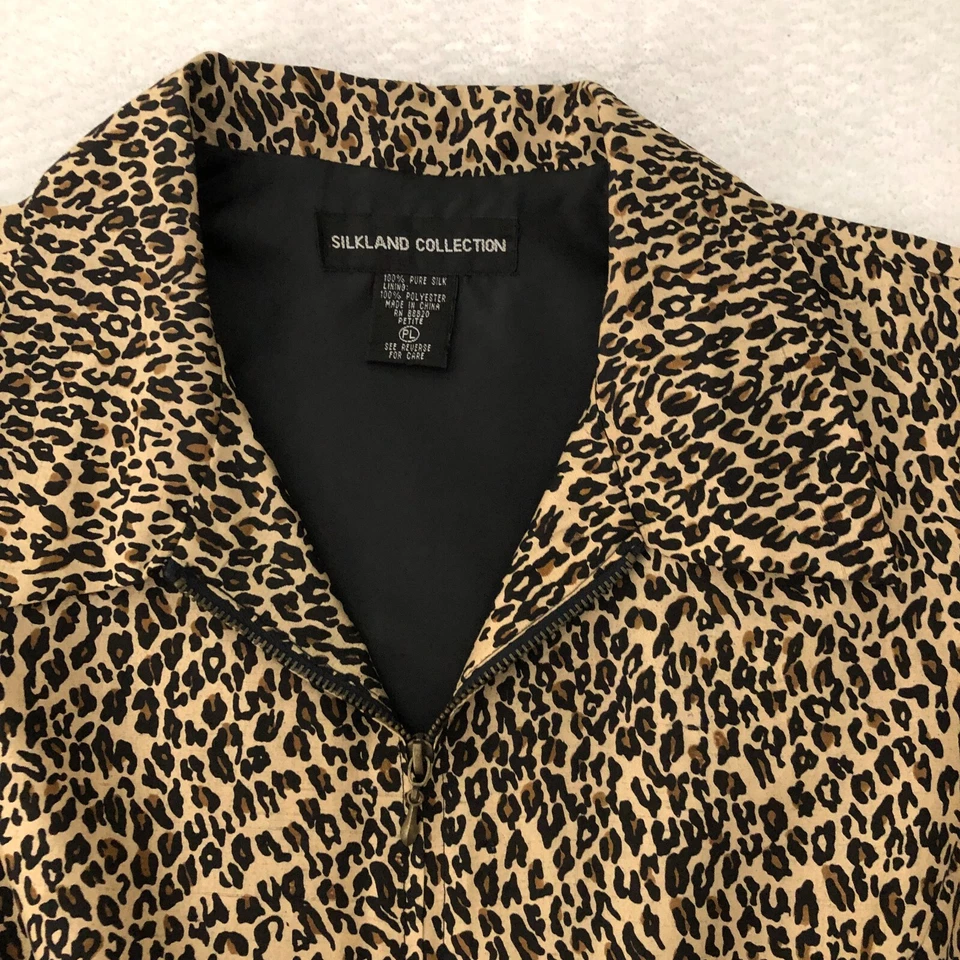 Silkland Collection 女式丝绸上衣 PL 码动物印花无袖全拉链全新无标签 — 第 2/4 张图片