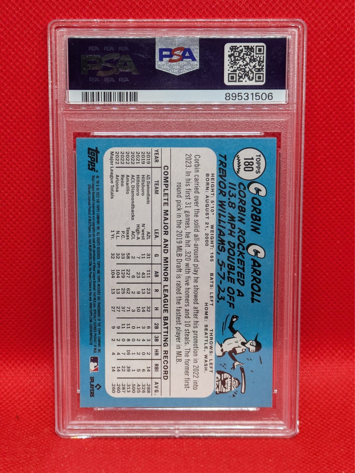2023 Topps Archives Corbin Carroll Rookie Card #180 PSA 9 view 2