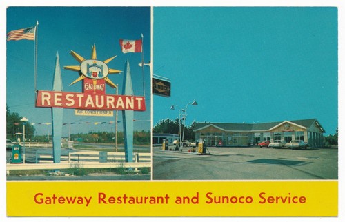 Gateway Restaurant North Bay Ontario Sunoco Gas Station on Highway 11 Postcard - Picture 1 of 2