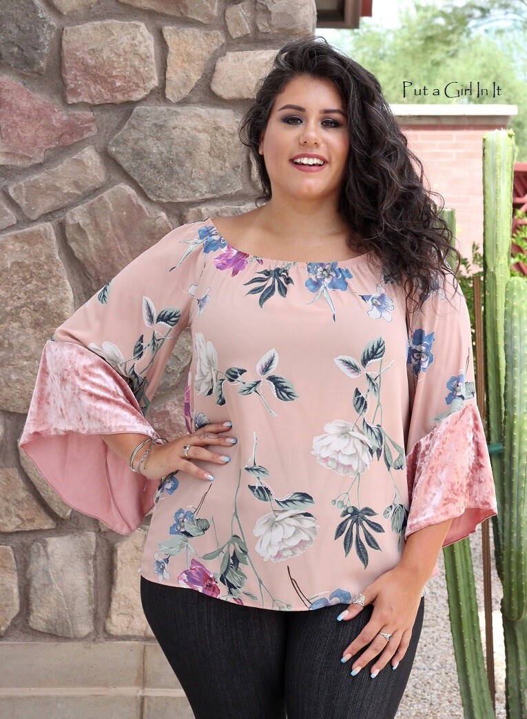 PLUS SIZE Womens ON OFF SHOULDER BLUSH PINK FLORAL VELVET BLOUSE SHIRT 1X  2X 3X | eBay
