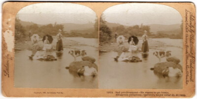 Sad Predicament - He Wants To Go Home, No 1552A, Lady With Fishing Rod and Creel