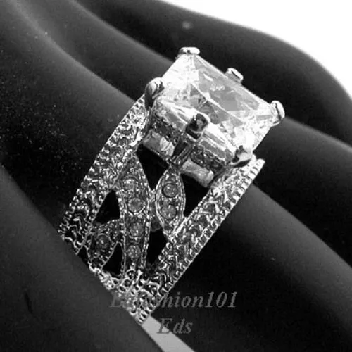 Wide band emerald cut engagement rings sale
