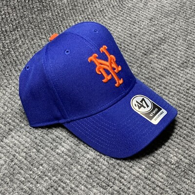 NY Mets 47 Brand MVP Hat MLB Baseball Cap Blue Orange Hook and Loop Strap NWT