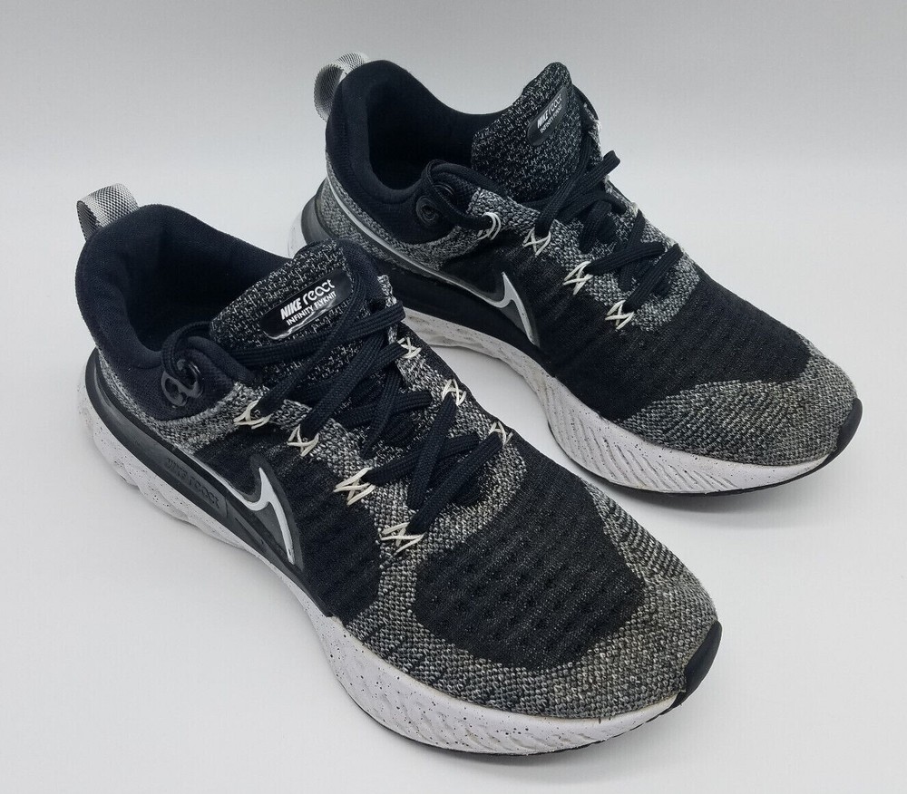 Nike React Infinity Run Flyknit Womens Running Shoes Size 8 Grey Black