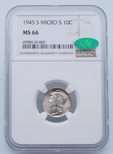 1945 S Micro S Mercury Silver Dime NGC & CAC MS 66  - C1915