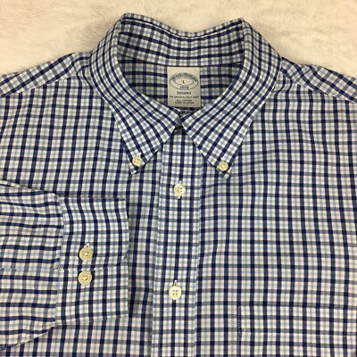 Brooks Brothers Shirt Mens Large Blue Checks Regent 1818 Long Sleeves