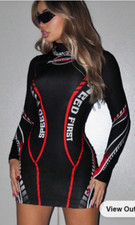 New SHEIN ICON Color Block Letter Print Stand Collar Bodycon Sexy Dress size L