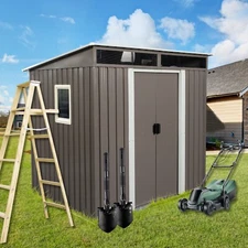 6x5FT Outdoor Metal Storage Shed with Window,Transparent Plate and Sliding Doors