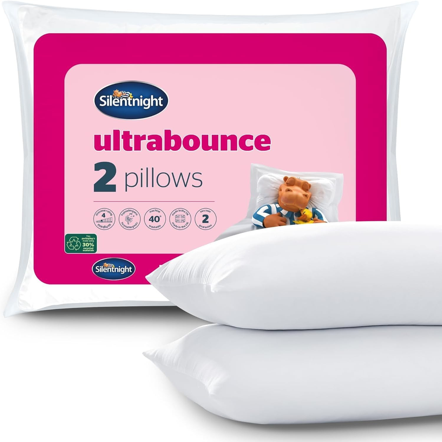 Silentnight Ultrabounce Pillows 2 Pack – Soft Medium Support Comfortable Bouncy