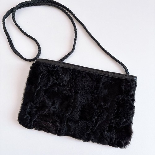 Loewe Shoulder Bag Fur Leather Logo Black Used Japan