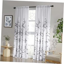 Grey and White Semi Sheer Curtains, 52"W x 84"L Pack of 2 Leaves-light Grey