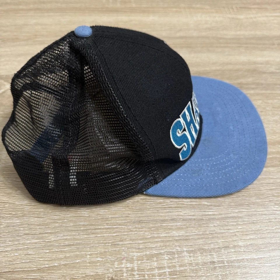 De colección Y2K Mitchell & Ness Tiburones 100% Lana Camionero Malla Snapback Sombrero Verde azulado OSFA Foto 3 de 4