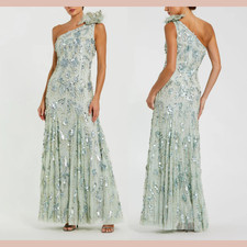 NWT Mac Duggal 8 94151 Flower Beaded Mesh One Shoulder Trumpet Gown S1860