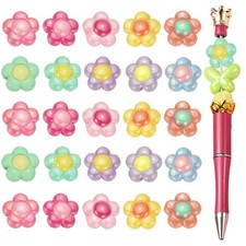 20pcs Beads for Pens, Flower Acrylic Pen Beads Colorful Beadable Cute