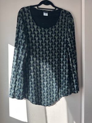 Women's CitiKnit Art Deco Glitter Print top size XL bell sleeve