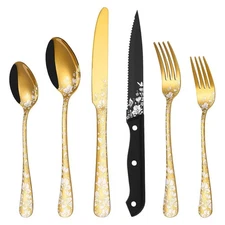 36-Piece Gold & Silver Flatware Set with Steak Knives for 6, Mirror Polished,...