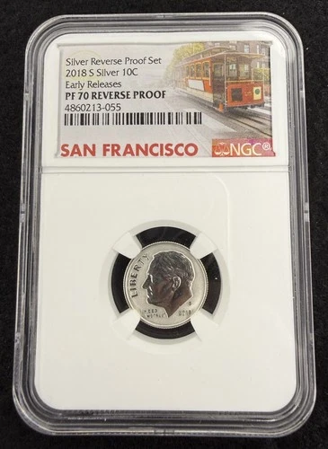 2018 S Silver Roosevelt Dime Reverse Proof PF70 NGC First Releases Trolley Label