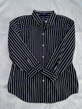 Chaps Men's Striped Dress Shirt Black White Long Sleeve M 100 Cotton Collared