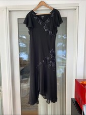 Adrianna Papell Black Asymmetrical Dress with Beaded Floral Embellishment