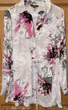 Simply Vera Vera Wang Floral Collared Button Long Sleeve Tunic White Pink Gray …