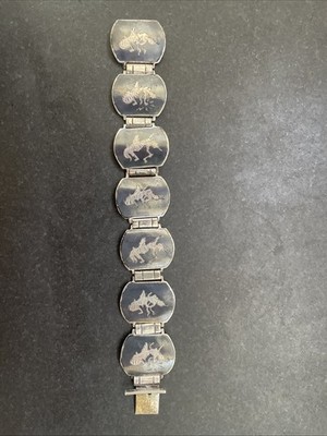 Vintage Siam Thai Niello Sterling Bracelet Dancers 33 grams