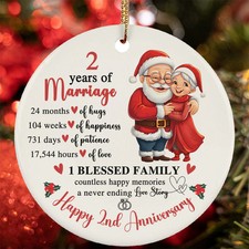 Happy 2nd Anniversary Ornament Santa Claus Couple Love 2 Year Christmas Gift