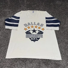 Vintage Logo 7 Dallas Cowboys Shirt V Neck White Men’s XL Single Stitch