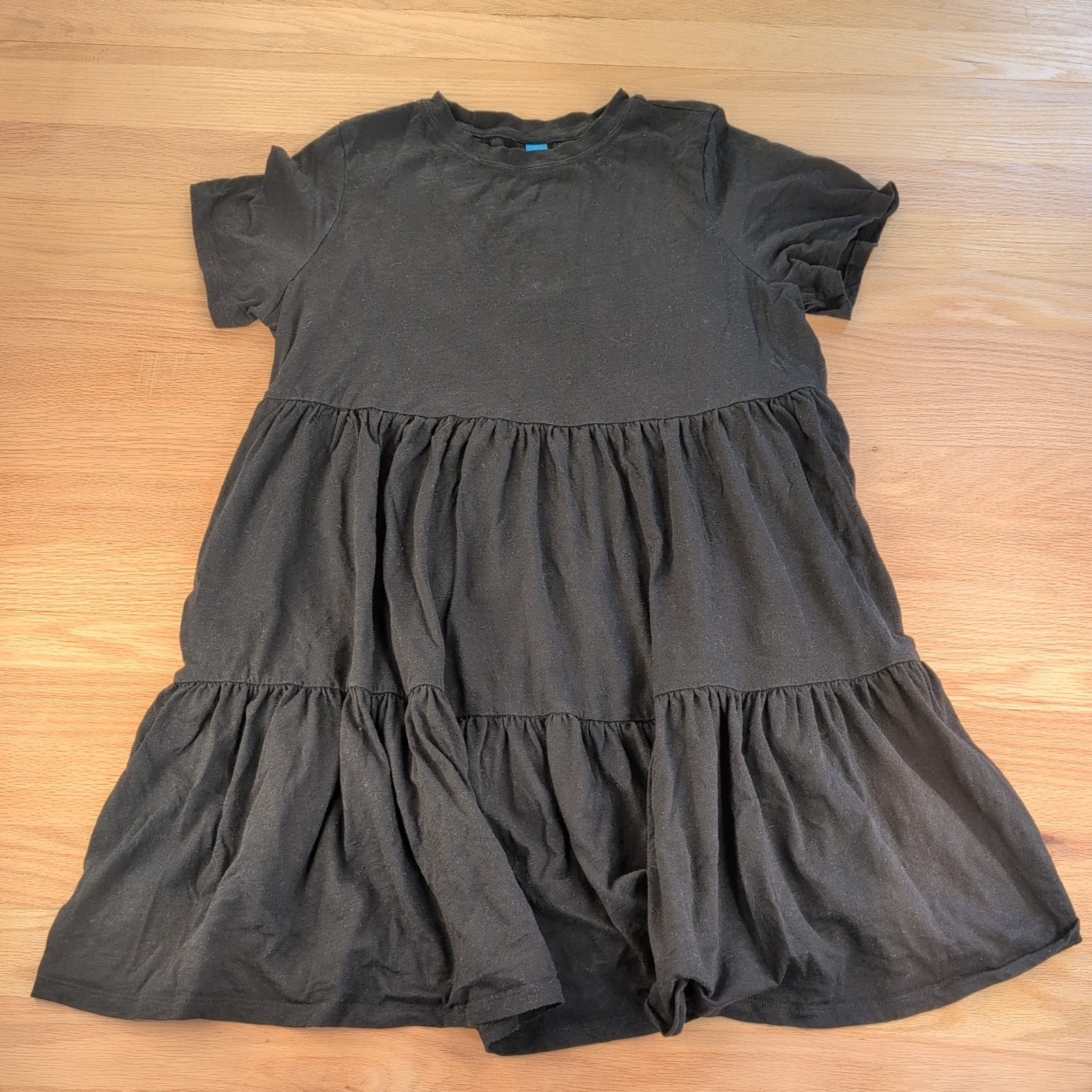 Old Navy Black Dress Large Short-Sleeve Tiered Jersey Midi Pullover Pockets