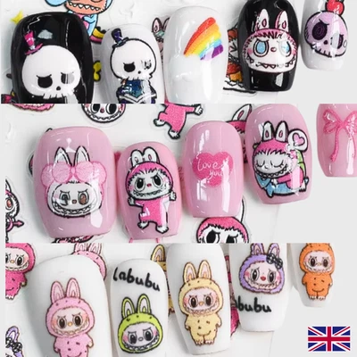 Labubu The Monsters Embossed Self-Adhesive Nail Art Stickers | 5 Styles UK Stock