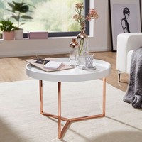 FineBuy Couchtisch Weiß/Kupfer Tabletttisch Beistelltisch Wohnzimmertisch Rund