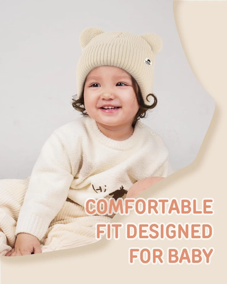 Wintermütze mit Bärenohren für Babys und Kleinkinder weich gestrickt 6-36 Monate - Bild 3 von 4