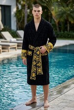 Versace Luxury Bathrobe / Robe Black Gold Baroque Medusa Style XXL