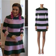 RUNWAY. $2190 Carolina Herrera Striped Knit Mini Dress Sz L.