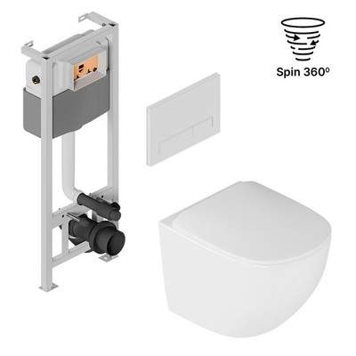 WC-Set Luqa Hänge WC Vorwandelement Unterputz Flaro Betätigungsplatte Weiß Sitz