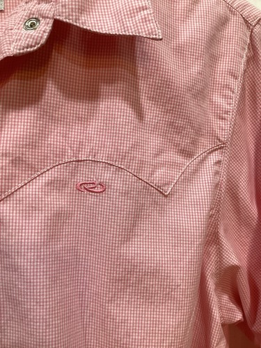 roper pearl snap shirt Women L Pink Check Barrel Cuff Fitted Waist Cowgirl Rodeo - Picture 8 of 8