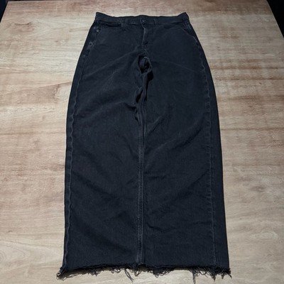 American Eagle Women s Wide Leg Black Jeans 32x30 High Rise Raw Hem Rigid